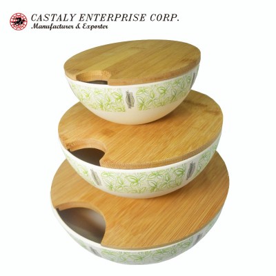 Eco Friendly Durable Kitchenware Salad Bowl Set with Bamboo Cover