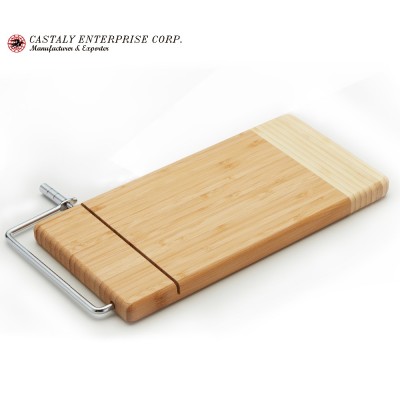 Convenient Kitchen Tools Cheese Cutting Board Stainless Steel Wire Bamboo Board With Cheese Slicer Blade