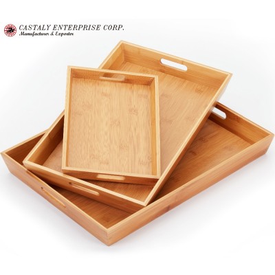 Quality Bamboo Product Restaurant Trays Set of 3 Eco Friendly Bamboo Serving Trays