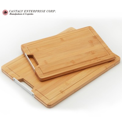 High Quality FDA Approved Cutting Board Set Aluminum Handle Natural Bamboo Kitchenware