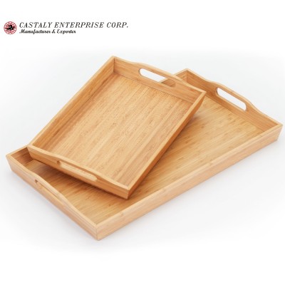 Sustainable Eco Friendly Houseware Tray with Handle Product Natural Bamboo Handling Serving Trays Set